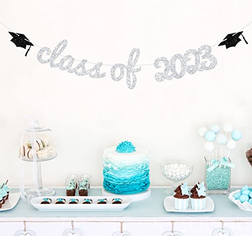 Class of 2023 Banner, 2023 Graduation Banner, Congrats Grad, 2023 Graduation Party Decoration Supply Silver Glitter