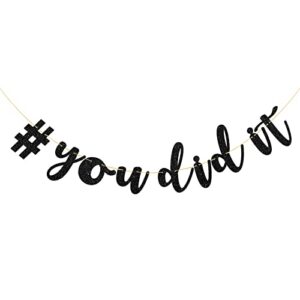 talorine black you did it banner – for congrats grad bunting – so proud of you graduation party bunting decorations (glitter)