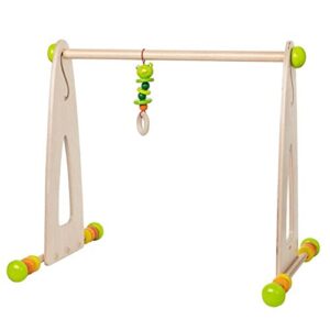 haba color fun play gym – wooden activity center with adjustable height, sliding discs and dangling frog