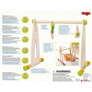 HABA Color Fun Play Gym - Wooden Activity Center with Adjustable Height, Sliding Discs and Dangling Frog