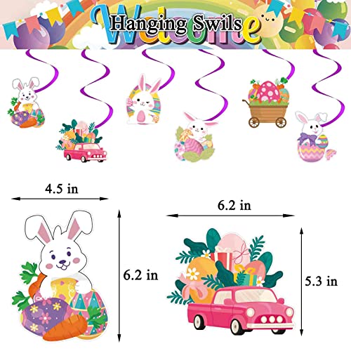 IRCOR Easter Decorations Easter Party Decorations with Banner Balloons Backdrop & Hanging Swirls