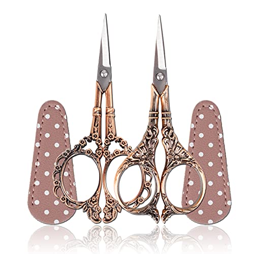 Hisuper 2 Pairs Embroidery Scissors Sewing Crochet Scissors Small 4.5 Inch Sharp Craft Scissors with Leather Scissors Cover for Sewing Handicrafts Tool Craft Art Work And Everyday Use