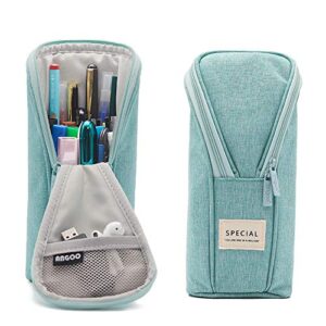 araberry stand up pencil case canvas standing pencil holder pencil pouch pen bag organizer makeup bag with zipper (green)