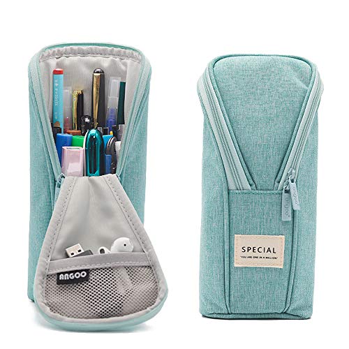 Araberry Stand Up Pencil Case Canvas Standing Pencil Holder Pencil Pouch Pen Bag Organizer Makeup Bag with Zipper (Green)