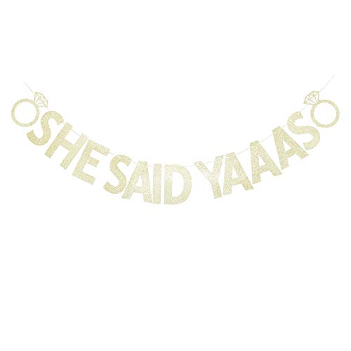 She Said Yaaas Banner, Gold Glitter Sign Garland for Wedding Party, Bridal Shower Party Decors, Bachelorette Engagement Party Supplies