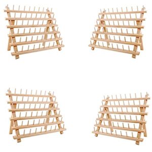 baenrcy 4-pack 60-spool wooden thread holder sewing and embroidery thread rack and organizer thread rack for sewing with hook