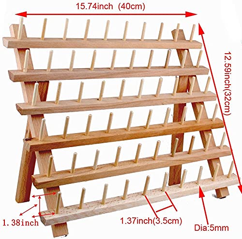 BAENRCY 4-Pack 60-Spool Wooden Thread Holder Sewing and Embroidery Thread Rack and Organizer Thread Rack for Sewing with Hook