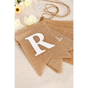 Koker MR and MRS Burlap Flag Garland for Wedding Banner, Bridal Shower, Engagement Photo Prop Backdrop Decorations, 8pcs