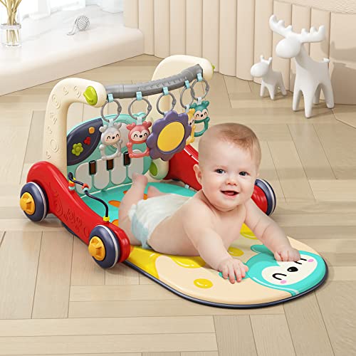 3 in 1 Baby Play Mat Baby Gym, Floor Activity Center and Infant Baby Walker - Toddler Push Walker, Play Piano Tummy Time,Boy & Girl Gifts for Newborn Baby Toddler 0 to 3 6 9 12 Months