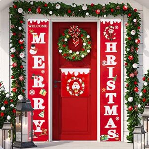 merry christmas banner for home, christmas porch sign decorations for holiday xmas outdoor indoor front porch door home wall hanging christmas decorations