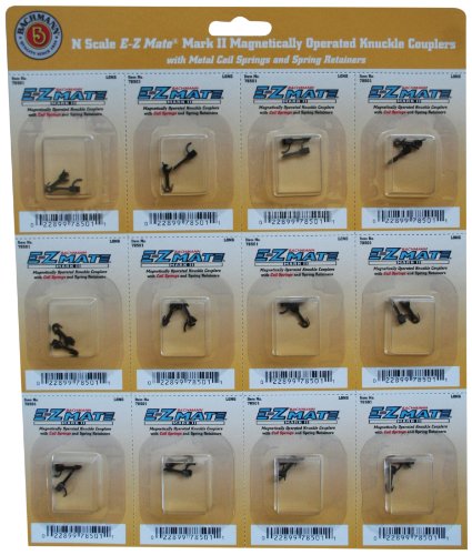 Bachmann Trains E - Z Mate Mark II Magnetic Knuckle Couplers with Metal Coil Spring - Short (12 Coupler pairs per card) - N Scale