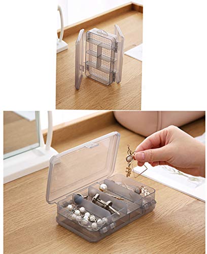 UUYYEO 2 Pcs Clear Plastic Double Layer Jewelry Boxes Organizer Storage Container for Earrings Necklaces Hair Clips Grey