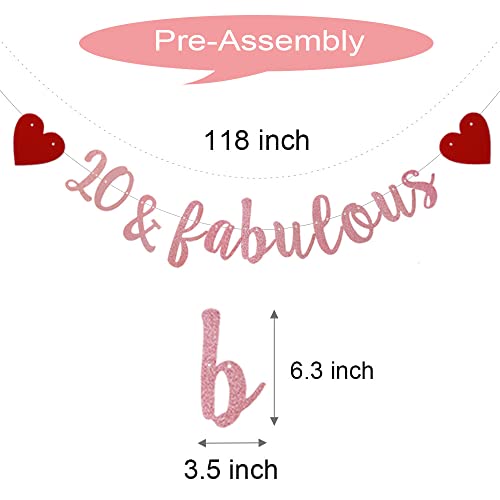 WEIANDBO 20 & Fabulous Rose Gold Glitter Banner,Pre-Strung,20TH Birthday / Wedding Anniversary Party Decorations Bunting Sign Backdrops,20 & fabulous