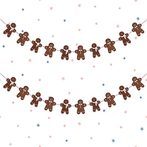 Jetec 2 Pieces Christmas Gingerbread Man Banner Cute Gingerbread Garland Decorations Wooden Christmas Bunting Banner Hanging Gingerbread Man Banner for Home, 6.6 Ft Each