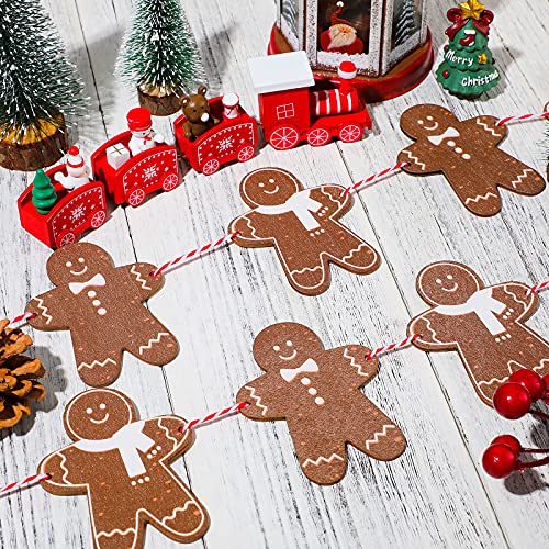 Jetec 2 Pieces Christmas Gingerbread Man Banner Cute Gingerbread Garland Decorations Wooden Christmas Bunting Banner Hanging Gingerbread Man Banner for Home, 6.6 Ft Each