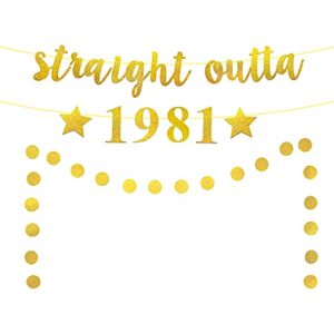 straight outta 1981 banner, gold glitter 40th birthday banner decorations for him her, happy 40th birthday decorations, 40th birthday banner, men women 40th birthday party supplies (pre-assembled)