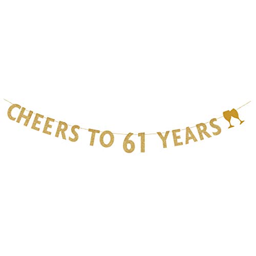 MAGJUCHE Gold glitter Cheers to 61 years banner,61th birthday party decorations