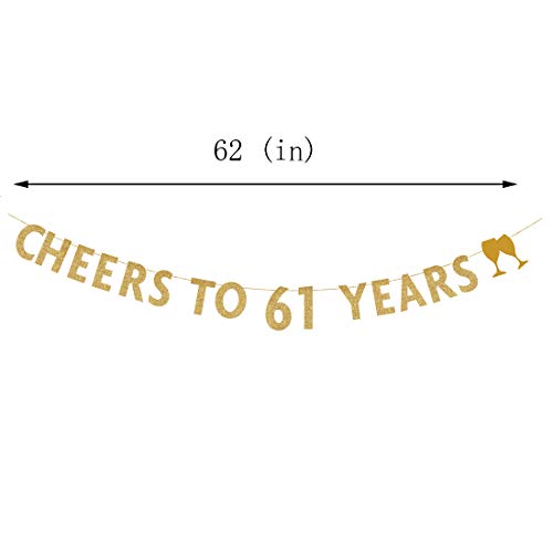 MAGJUCHE Gold glitter Cheers to 61 years banner,61th birthday party decorations