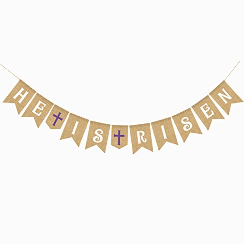 BESTOYARD HE is Risen Easter Decorations Easter Banner Cross Burlap Banners Garland for Easter Decorations Party Favors Photo Props