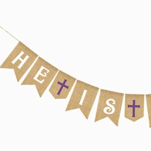 BESTOYARD HE is Risen Easter Decorations Easter Banner Cross Burlap Banners Garland for Easter Decorations Party Favors Photo Props