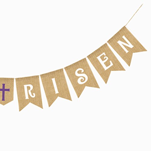 BESTOYARD HE is Risen Easter Decorations Easter Banner Cross Burlap Banners Garland for Easter Decorations Party Favors Photo Props