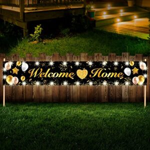 welcome home banner large black gold welcome home yard sign with led string light and clips for outdoor decor family gathering military homecoming deployment returning party supplies, 9.8 x 1.6 ft