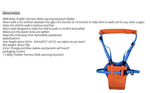 Toddler Baby Walking Harness Assistant Belt Kids Handheld Learning Walk Helper Support Trainer Tool (Baby Walking Harness - Blue Orange, 6-14 Months)