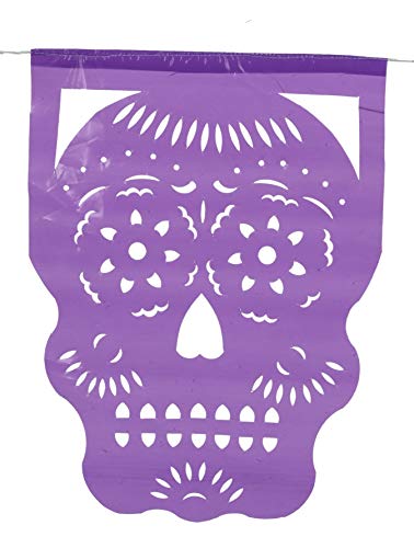 Paper Full of Wishes Day of The Dead Plastic Papel Picado 2pk Cabezita Calavera I 12 Plastic Panels per Banner I Each Banner over 12ft Hanging