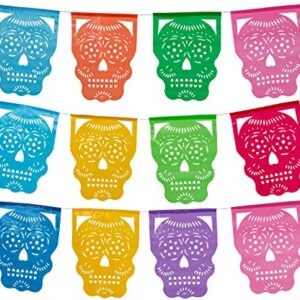 Paper Full of Wishes Day of The Dead Plastic Papel Picado 2pk Cabezita Calavera I 12 Plastic Panels per Banner I Each Banner over 12ft Hanging