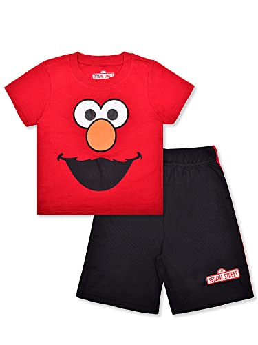 Sesame Street Boys’ Tee and Short Set for Infant and Toddler – Red/Blue