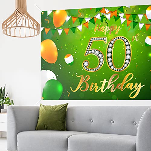 Happy 50th Birthday Backdrop Banner Decor Green - Glitter Cheers to 50 Years Old Birthday Party Theme Decorations for Men Women Supplies