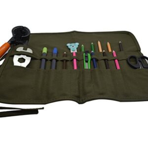 Omonic 22 Slots Roll-up Canvas Pencil Bag for Artist Watercolor Oil Paint Brush Organize, Tools, Pen, Pencil Caligraphy Brush Holder 18"X14" - Green