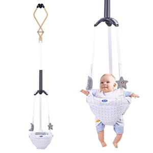 bf780 baby doorway jumper, durable door bouncer & swing, baby jumper with door clamp adjustable strap, easy to use exerciser for infants toddlers for 6-24 months(dark grey)