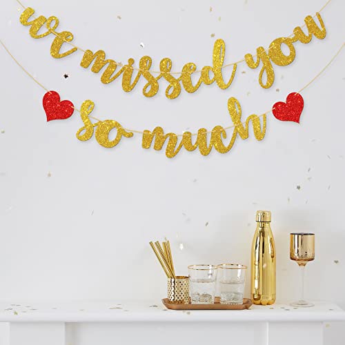 Halawawa Gold Glitter We Missed You So Much Banner, Welcome Home/Welcome Back Party Decoration Supplies, Family Sign Party Deployment Returning Military Army Homecoming Party Decor