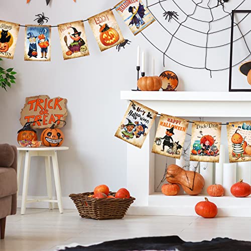 20 Pcs Vintage Halloween Garland Hanging Victorian Style Card Vintage Banner Decor, Halloween Wall Hanging Banner with Rope Halloween Card for Party Indoor Outdoor Decorations (Pumpkin Style)