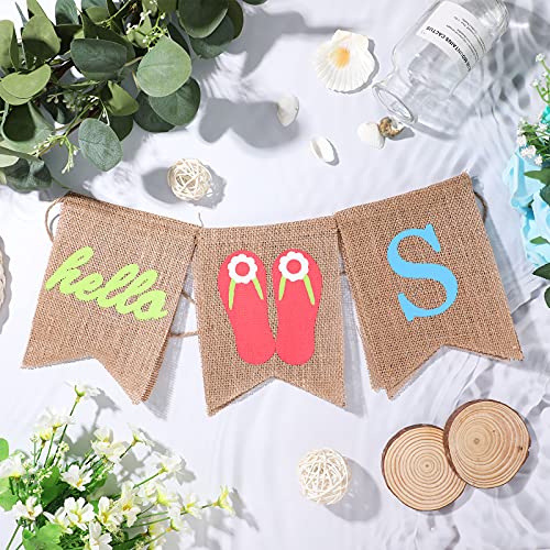 Tatuo Hello Summer Banner Burlap Rustic Garland Summer Decorations Home Party Hanging Decor for Door Mantel Fireplace Pool Beach Barbecue Hawaii Party Supplies