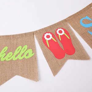 Tatuo Hello Summer Banner Burlap Rustic Garland Summer Decorations Home Party Hanging Decor for Door Mantel Fireplace Pool Beach Barbecue Hawaii Party Supplies