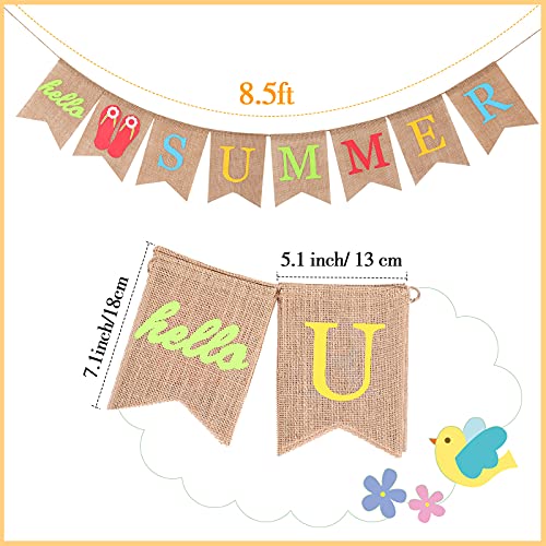 Tatuo Hello Summer Banner Burlap Rustic Garland Summer Decorations Home Party Hanging Decor for Door Mantel Fireplace Pool Beach Barbecue Hawaii Party Supplies