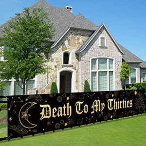 joyiou death to my thirties birthday banner sign decorations, gold 40th backdrop, funeral for my youth forty birthday party indoor outdoor decor supplies for her and his (9.8×1.6ft )