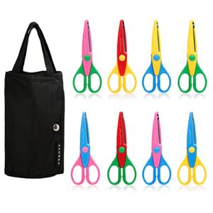 annova 8 pcs diy art & craft scissors with a carrying bag/pocket decorative edge for kids fun scrapbooking pattern scissors