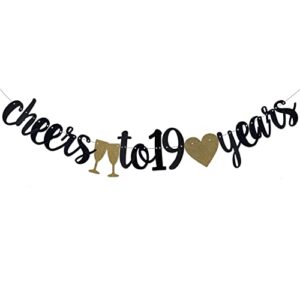 cheers to 19 years banner black paper sign pre-strung – happy 19th birthday party decorations – 19th wedding anniversary decorations