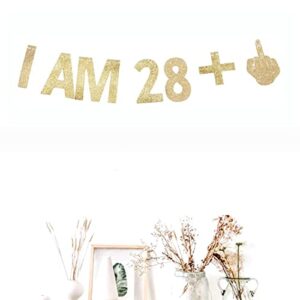 Morndew Gold Gliter I AM 28+1 Paper Banner for 29th Birthday Party Sign Backdrops Funny/Gag 29 Bday Party Wedding Anniversary Celebration Party Retirement Party Decorations