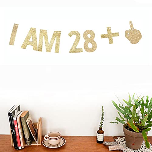Morndew Gold Gliter I AM 28+1 Paper Banner for 29th Birthday Party Sign Backdrops Funny/Gag 29 Bday Party Wedding Anniversary Celebration Party Retirement Party Decorations