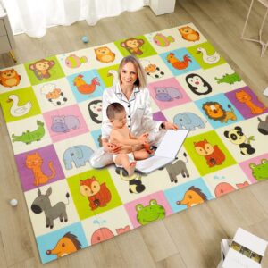 79 x 71” baby play mat reversible foldable floor playmat extra large thick foam playmat non-toxic waterproof crawling mat for infants toddlers and kids indoor outdoor use (car-animal)