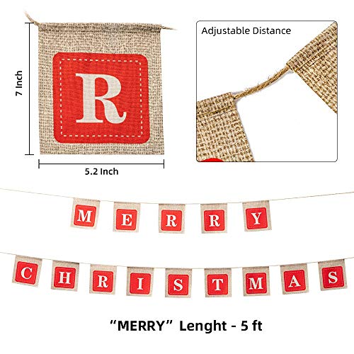 Merry Christmas Banners, Holiday Christmas Decoration Burlap Banner, Christmas Sign Hangings for Windows, Door Entry, Office, Fireplace, Wall