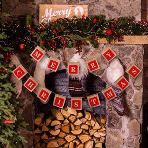 Merry Christmas Banners, Holiday Christmas Decoration Burlap Banner, Christmas Sign Hangings for Windows, Door Entry, Office, Fireplace, Wall