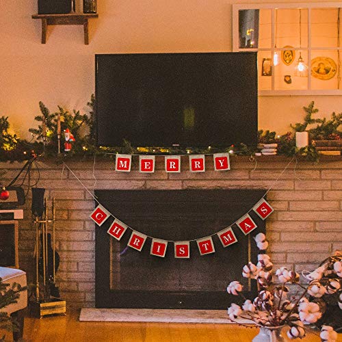 Merry Christmas Banners, Holiday Christmas Decoration Burlap Banner, Christmas Sign Hangings for Windows, Door Entry, Office, Fireplace, Wall