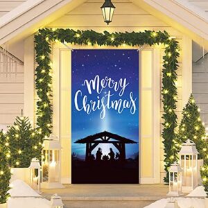 christmas door decoration merry christmas jesus door cover holy night christ born photography background xmas baptism front door banner shepherd santa mary starry backdrop party supplies