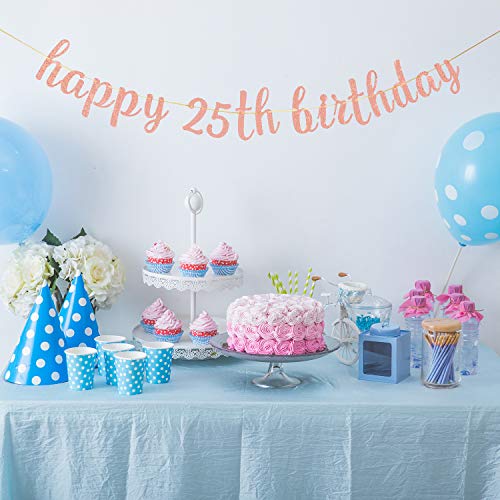 INNORU Glitter Happy 25th Birthday Banner - 25 Bitches Sign Banner - Cheers to 25 Years Birthday Party Bunting Decorations Rose Gold