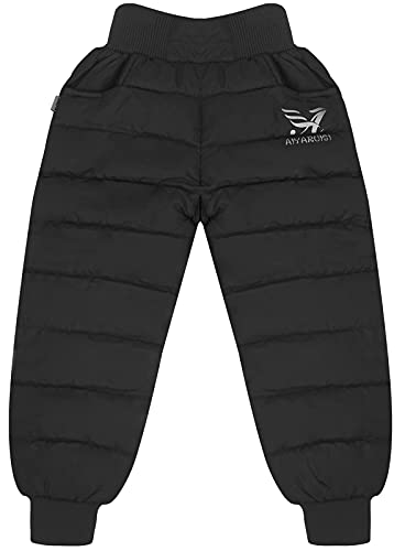 Infant Toddler Windproof Pants Winter Snow Trousers Lightweight Down School Bottoms Elastic Warm Puffer Activewear Thick Cotton Winter Clothes Fleece Lined Pockets Sweatpants for Baby Kids 2-3 Years